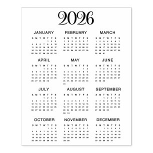 Carimbo De Borracha Calendário 2026 #1 Quatro Linhas, Três Colunas