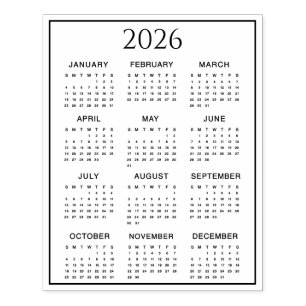 Carimbo De Borracha Calendário 2026 #2 Quatro Linhas, Três Colunas