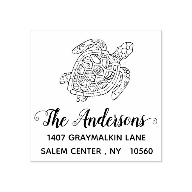 Carimbo De Borracha Caligrafia Endereço de Devolução Tartaruga Família (Impressão)