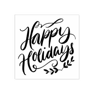 Carimbo De Borracha Caligrafia preto e branco boas festas