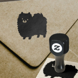 Carimbo De Borracha Cão Pomeraniano Cachorro Negro Pom Pommie