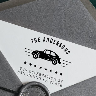Carimbo De Borracha Carro vintage Nome da família personalizada e en