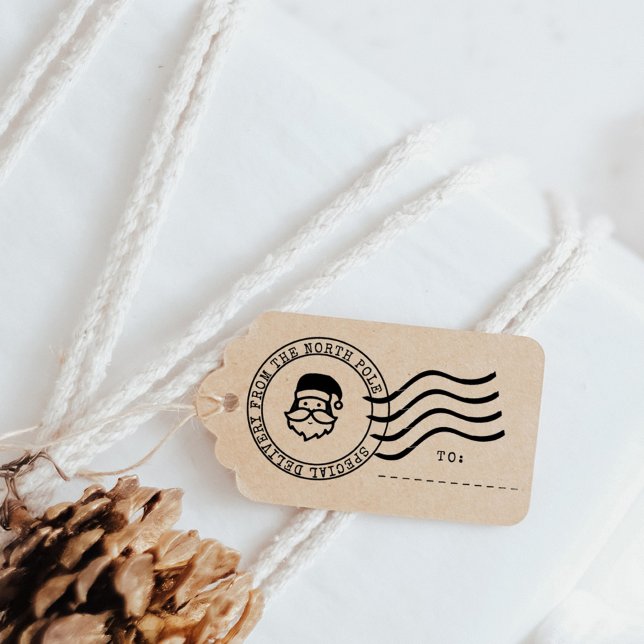Carimbo De Borracha Cartaz de Papais noeis especiais de entrega do Pol (Special Delivery From The North Pole Cute Santa Postmark Stamp. Perfect for making your own gift tag)