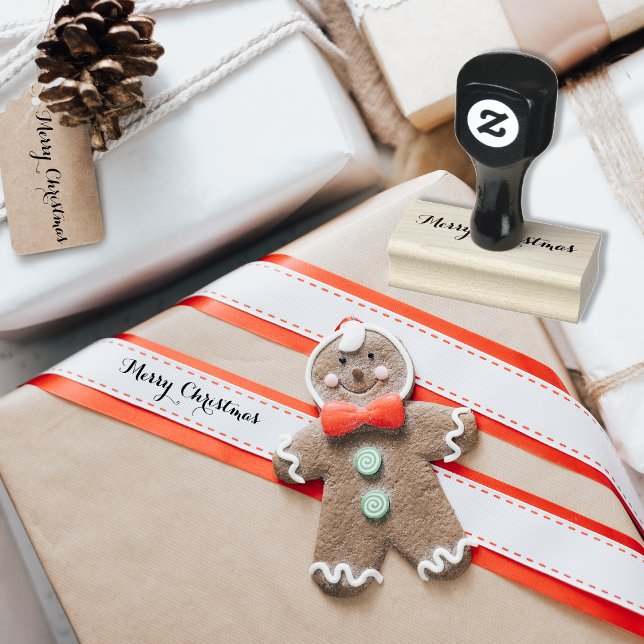 Carimbo De Borracha Cartões de natal de Natal Merry Personalizados Ele (Custom Merry Christmas Holiday Greetings Elegant Rubber Stamp)
