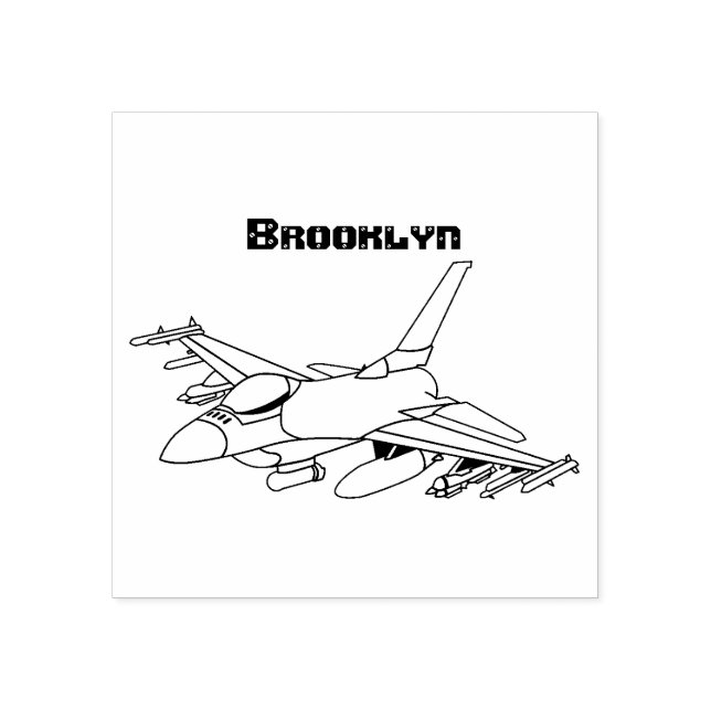 Carimbo De Borracha Cartoon de avião de combate militar (Impressão)