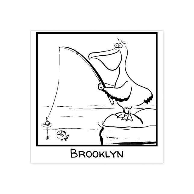 Carimbo De Borracha Cartoon pelicano de pesca engraçado (Impressão)