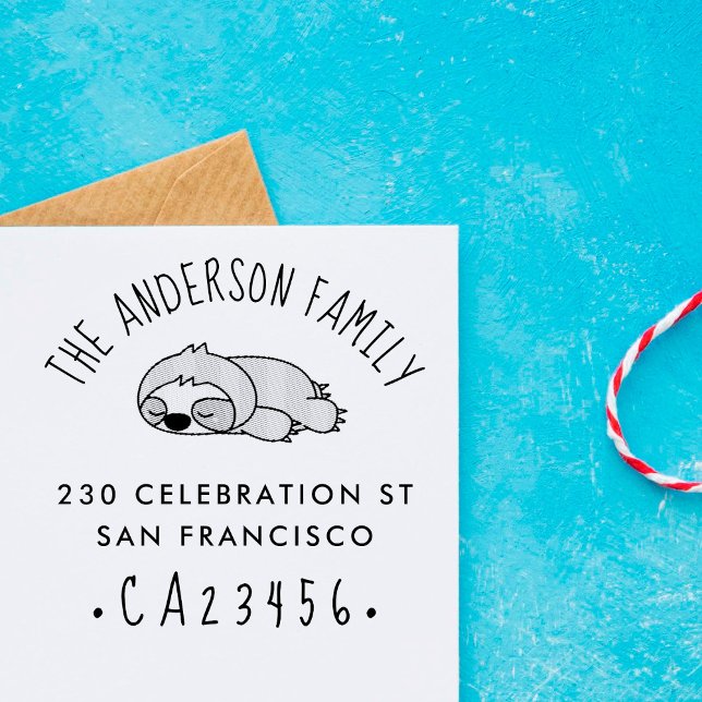 Carimbo De Borracha Cartoon Sloth | Endereço de devolução do nome da f (Criador carregado)