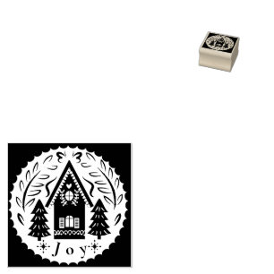 Carimbo De Borracha Casa de Natal e Árvores