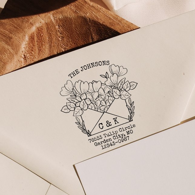 Carimbo De Borracha Casais Iniciais Endereço de Devolução Flores (Criador carregado)