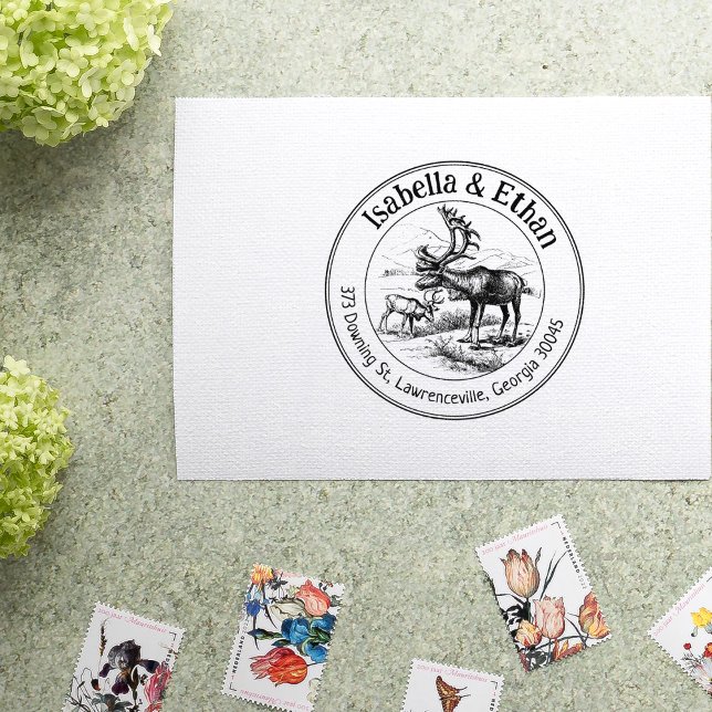 Carimbo De Borracha Casal do Endereço de Retorno do Deer, Círculo (Criador carregado)