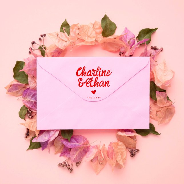 Carimbo De Borracha Casamento de Escrita Manual Vermelha Retro (Criador carregado)