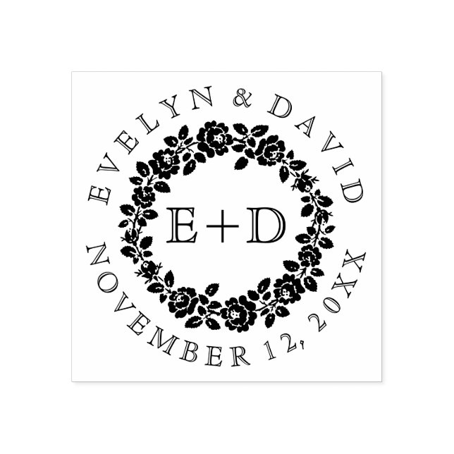 Carimbo De Borracha Casamento de vintograma com rosa branco preto (Impressão)