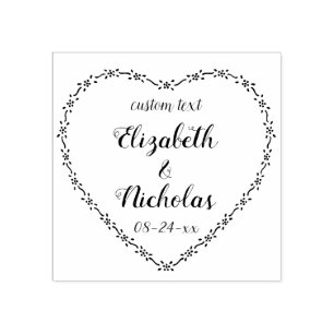 Carimbo De Borracha Casamento Simples Floral De Coração Rústica