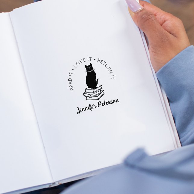 Carimbo De Borracha Cat Lê, Ama, Devolve, Livro (Criador carregado)
