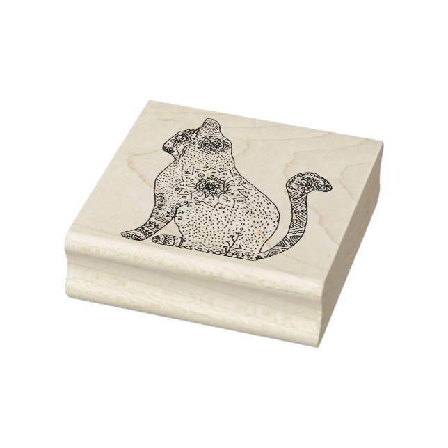 Carimbo De Borracha Cat, Mandala Cat Wood Art Stamp (Carimbo)