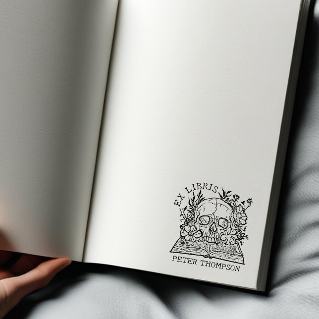 Carimbo De Borracha Catálogo da Biblioteca Floral Skull Ex Libris (Criador carregado)