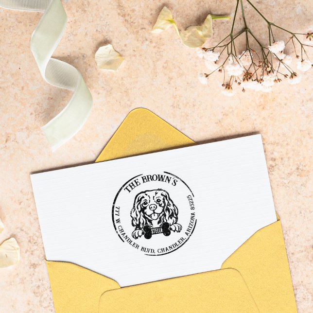 Carimbo De Borracha Cavalier King Charles Dog Endereço para devolução  (Criador carregado)