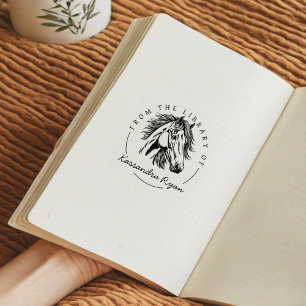 Carimbo De Borracha Cavalo Elegante Nome Personalizado, Da Biblioteca 