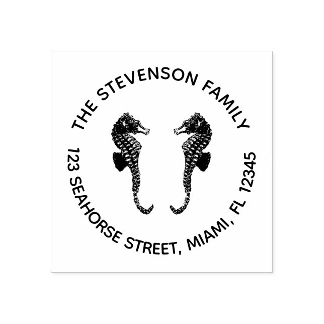 Carimbo De Borracha Cavalo-Marinhos Náuticos Endereço de Retorno Circu (Impressão)