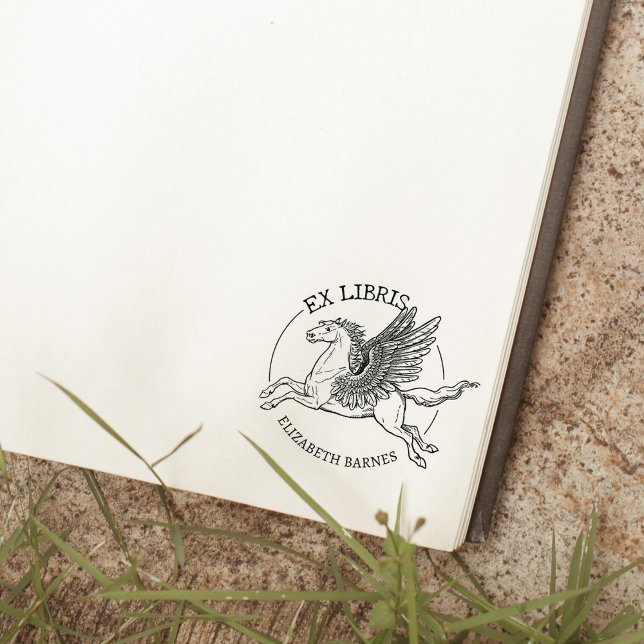 Carimbo De Borracha Cavalo Pegasus Fantasia Ex Libris Livro   (Criador carregado)