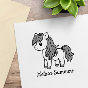 Carimbo De Borracha Cavalo Pônei de Desenho Animado Fofo Nome Personal
