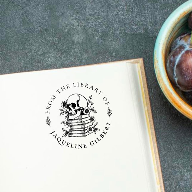 Carimbo De Borracha Caveira Gótica De Flores Da Biblioteca De (Criador carregado)