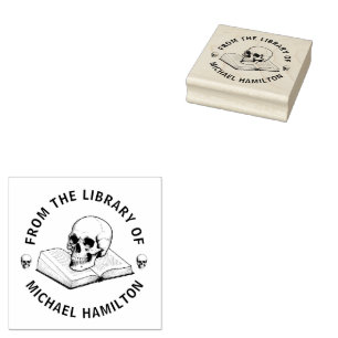 Carimbo De Borracha Caveira Vintage da Biblioteca do Nome Personalizad