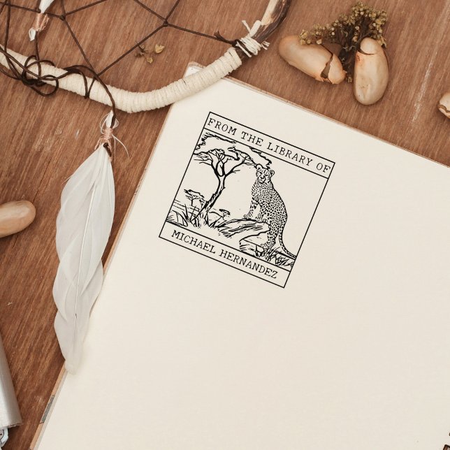 Carimbo De Borracha Cheetah Bookplate Personalizado (Criador carregado)