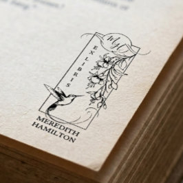 Carimbo De Borracha Chic Elegante Ex Libris Botânico Beija-flor