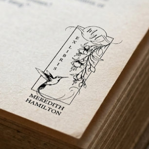 Carimbo De Borracha Chic Elegante Ex Libris Botânico Beija-flor