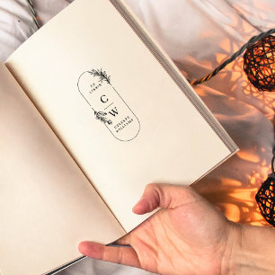 Carimbo De Borracha Chic Elegante Ex Libris Botânico Inicial Nome