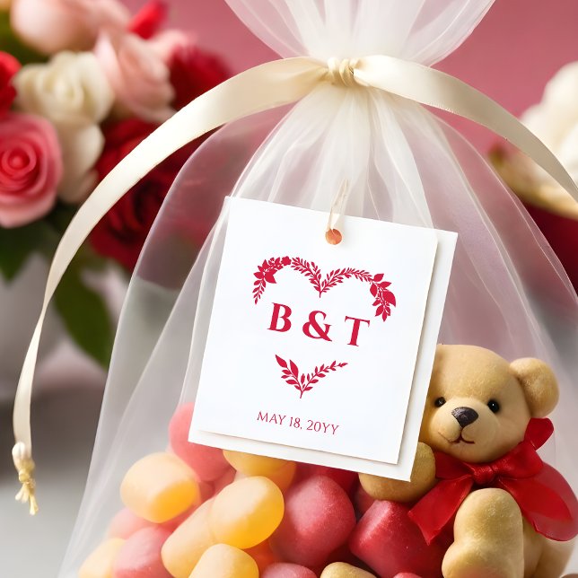 Carimbo De Borracha Chic Wildflowers & Branches Heart Shape Initials (Chic Wildflowers & Branches Heart Shape Initials Rubber Stamp.)