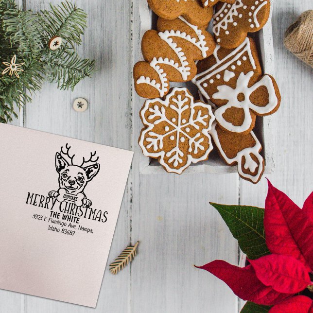 Carimbo De Borracha Chihuahua Dog Feliz Alojamento de Natal (Criador carregado)