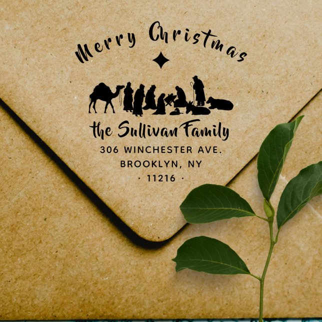 Carimbo De Borracha Christian Natividade Scense de Natal Endereço de R (Criador carregado)