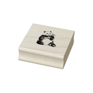 Carimbo De Borracha Chubby Panda Bear com Bamboo
