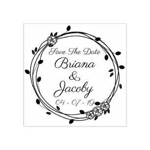 Carimbo De Borracha Círculo Rosas Românticos Salvar a Data