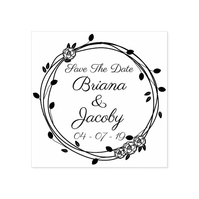 Carimbo De Borracha Círculo Rosas Românticos Salvar a Data (Impressão)