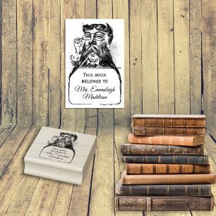 Carimbo De Borracha Clássico Bibliotecário Gent Vintage Mustache Mascu