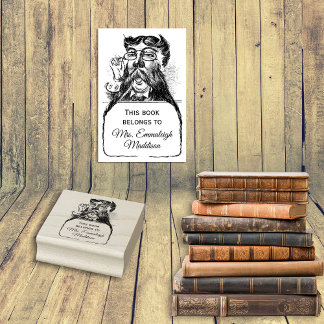 Carimbo De Borracha Clássico Bibliotecário Gent Vintage Mustache Mascu