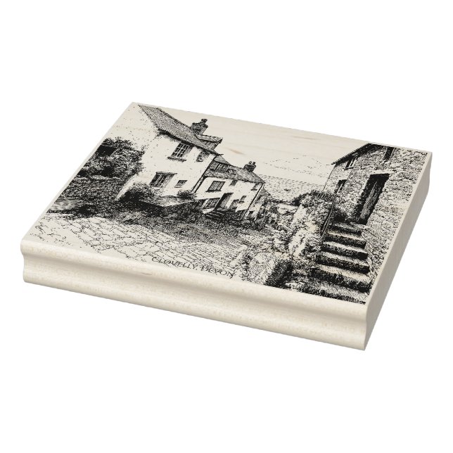 Carimbo De Borracha Clovelly Village Sketch, Devon England (Carimbo)