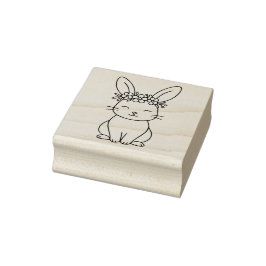 Carimbo De Borracha Coelho Caprichoso com Coroa Floral em Arte Linear