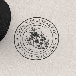 Carimbo De Borracha Cogumelo Floral Lua da Biblioteca de