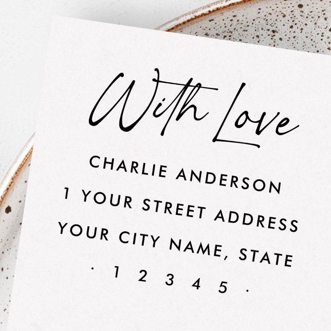 Carimbo De Borracha Com amor, endereço de retorno de script elegante (With love elegant script return address rubber stamp)