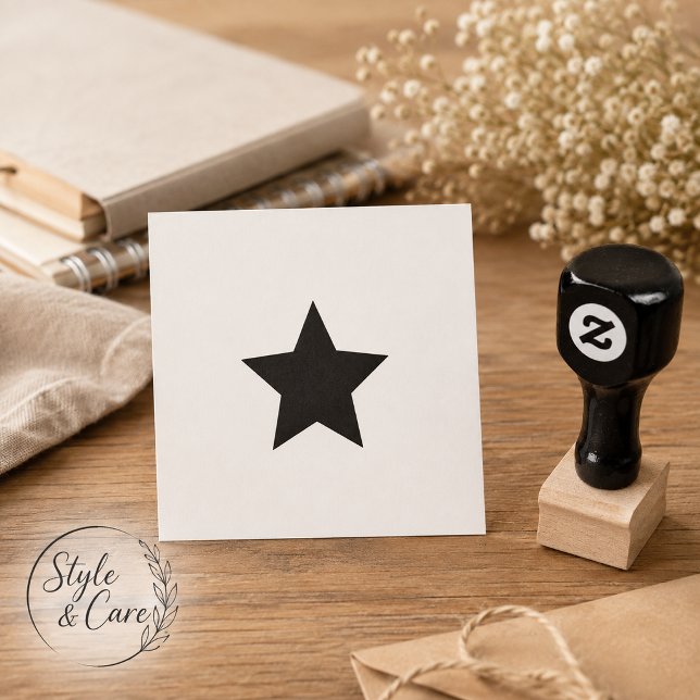 Carimbo de Borracha com Marca de Estrela Sólida e  (Solid Star Mark Rubber Stamp with Red Ink)
