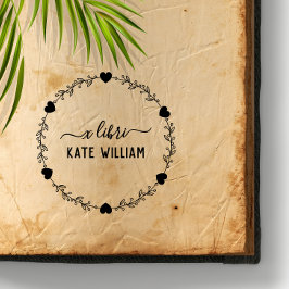 Carimbo De Borracha Coração Botânica ex libris selo