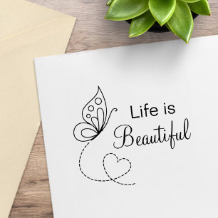 Carimbo De Borracha Coração da borboleta - A vida é linda