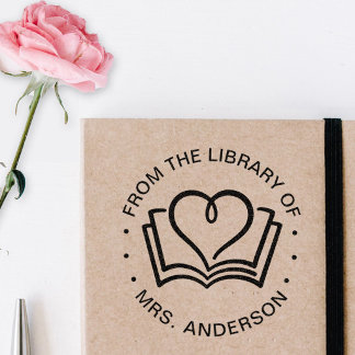 Carimbo De Borracha Coração do Livro Amor Da Biblioteca De Nome