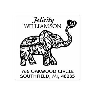 Carimbo De Borracha Coração Elefante Decorativo Floral Elegante