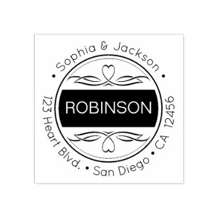 Carimbo De Borracha Corações e Floreios Endereço de Devolução Ami