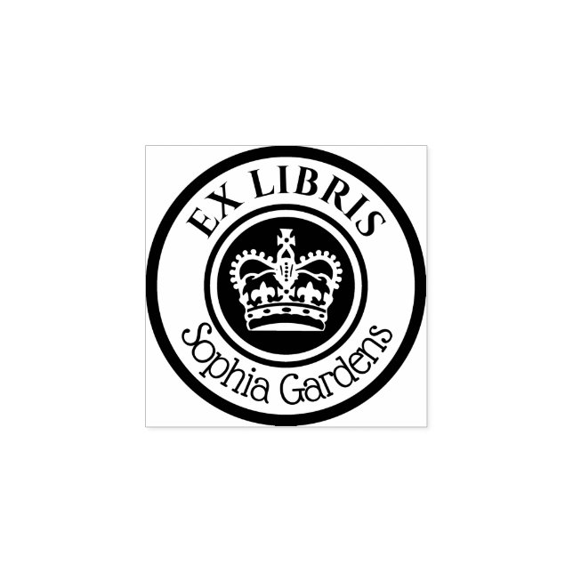 Carimbo De Borracha Coroa redonda ex líris (branca a preto) (Impressão)